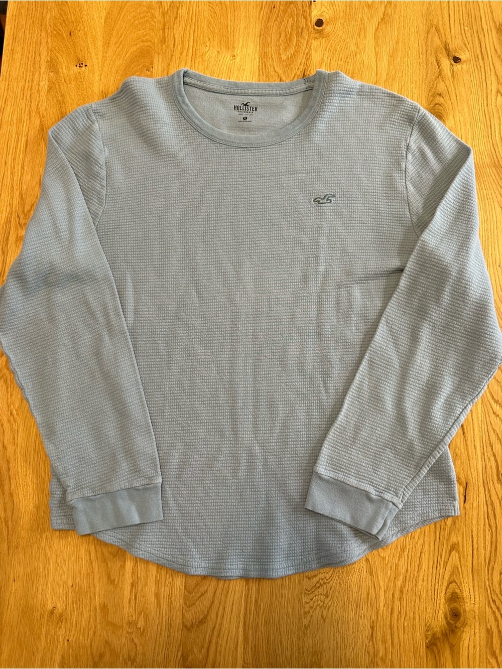 Hollister Men's Y2K Pale Blue Waffle Crewneck Sweater